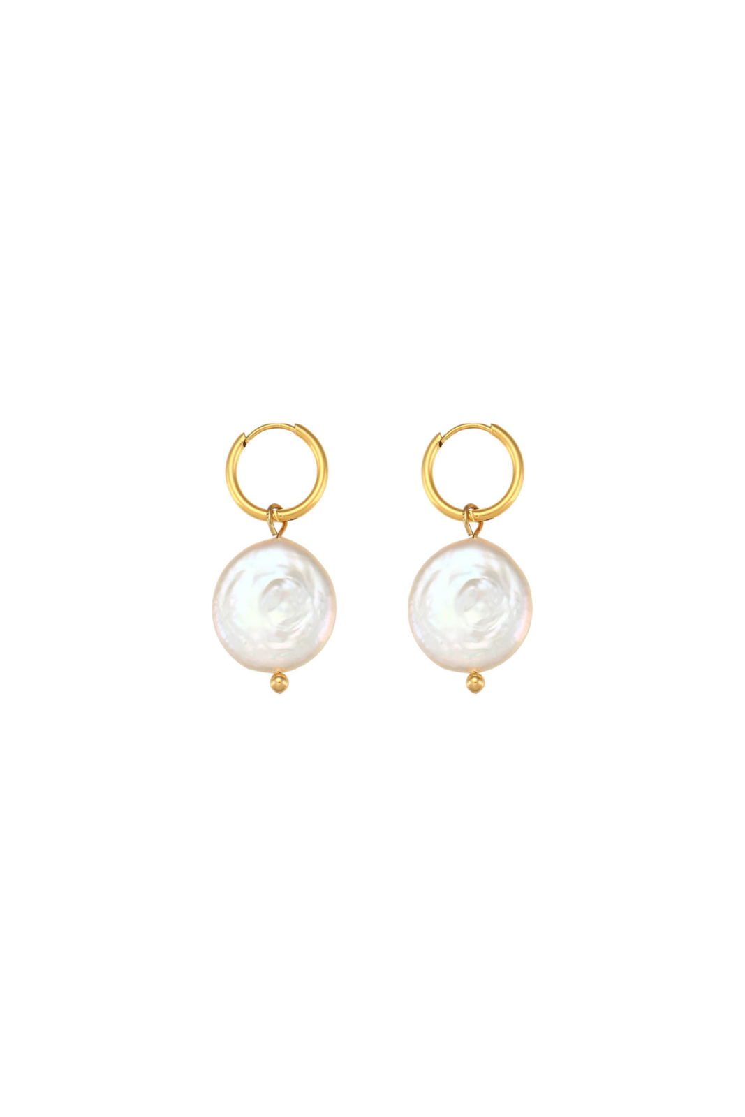 Colette - Gold Freshwater Coin Pearl Huggie Earrings