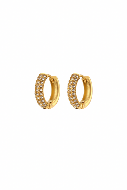 Jing - Gold Diamond Huggie Earrings