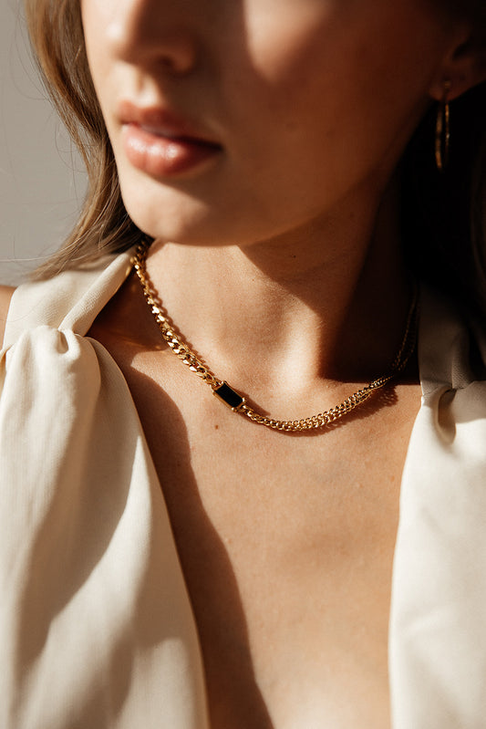 Hera - Gold Double Half Chain Onyx Stone Necklace