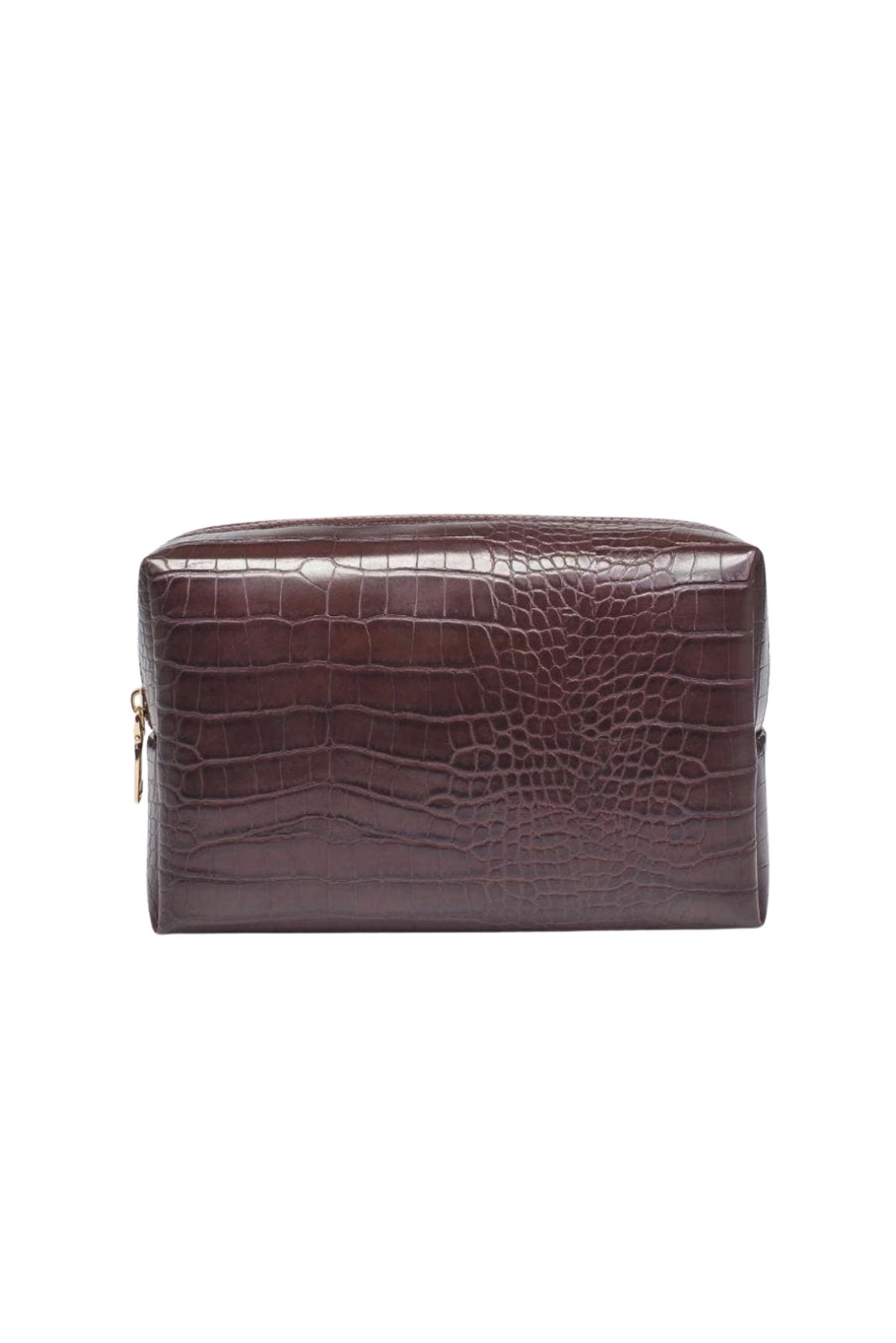 Embroidered Brown Croc Cosmetic Pochette