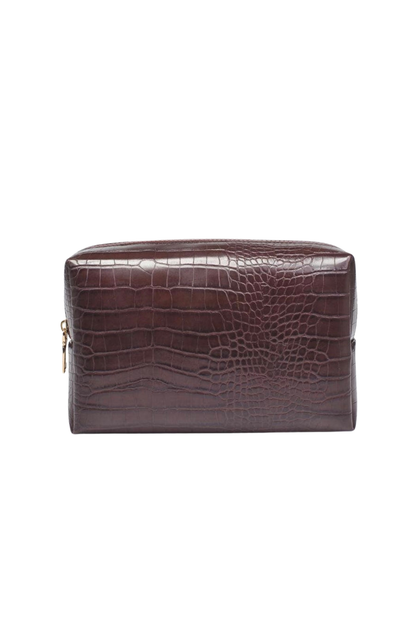 Embroidered Brown Croc Cosmetic Pochette