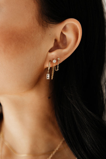 Jasmin - Gold Drop Chain Diamond Stud Earrings