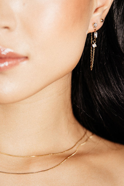 Atlas - Gold Drop Chain Diamond Earrings