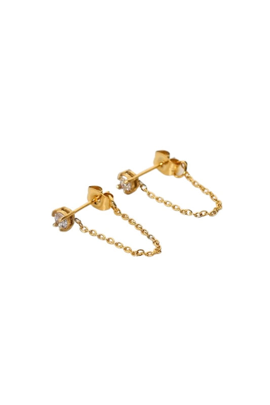 Jasmin - Gold Drop Chain Diamond Stud Earrings