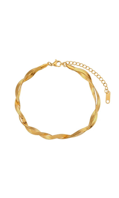 Nami - Gold Double Layer Twisted Herringbone Snake Chain Bracelet