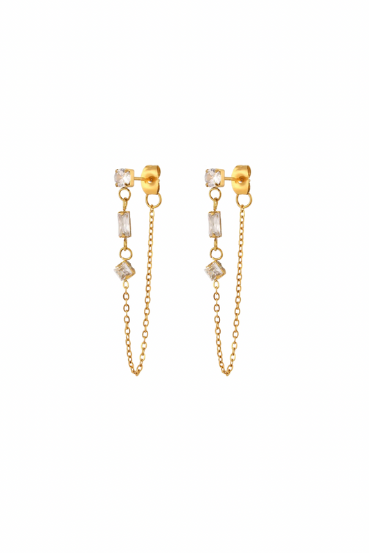 Atlas - Gold Drop Chain Diamond Earrings