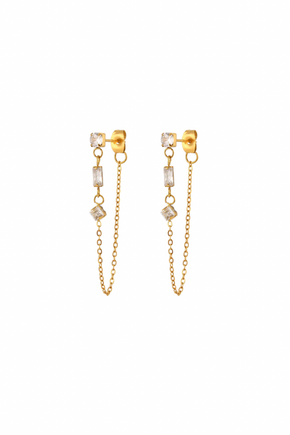 Atlas - Gold Drop Chain Diamond Earrings